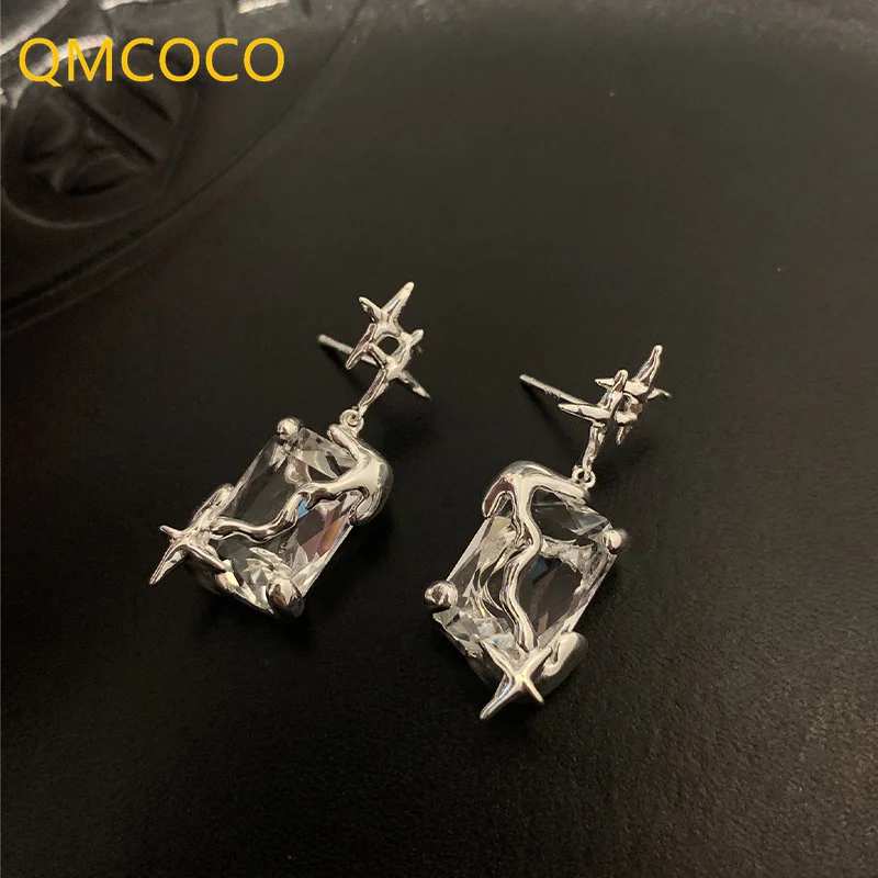 QMCOCO нестандартные серебряные квадратные циркониевые серьги для женщин и девушек роскошные новые Модные Винтажные Ювелирные изделия для уш...