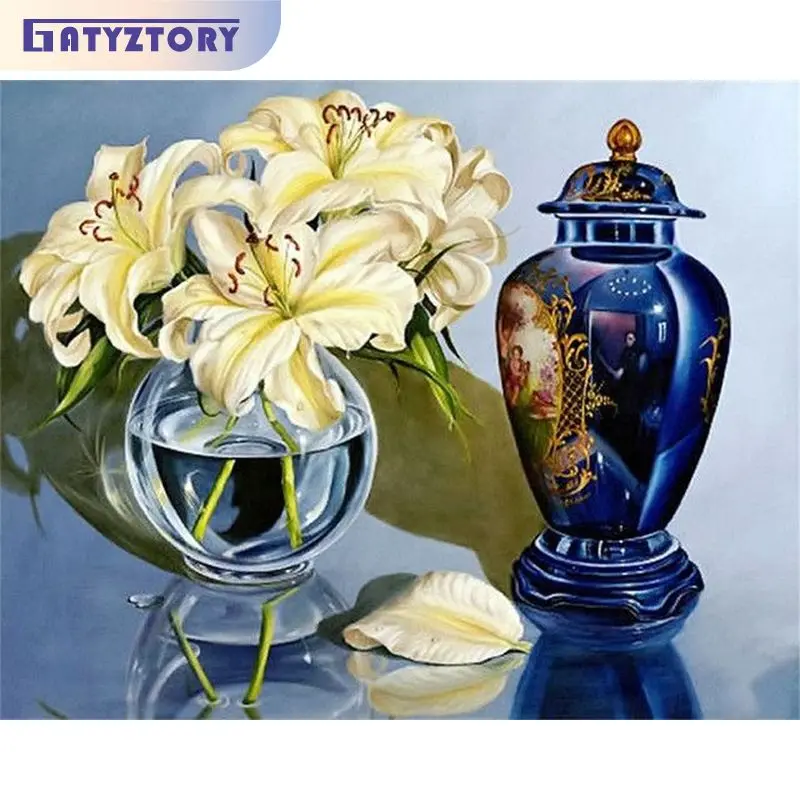 

GATYZTORY Oil Paint By Numbers Acrylic Paints Drawing By Numbers Classic Flowers Number Painting Art Supplies Painting Decor