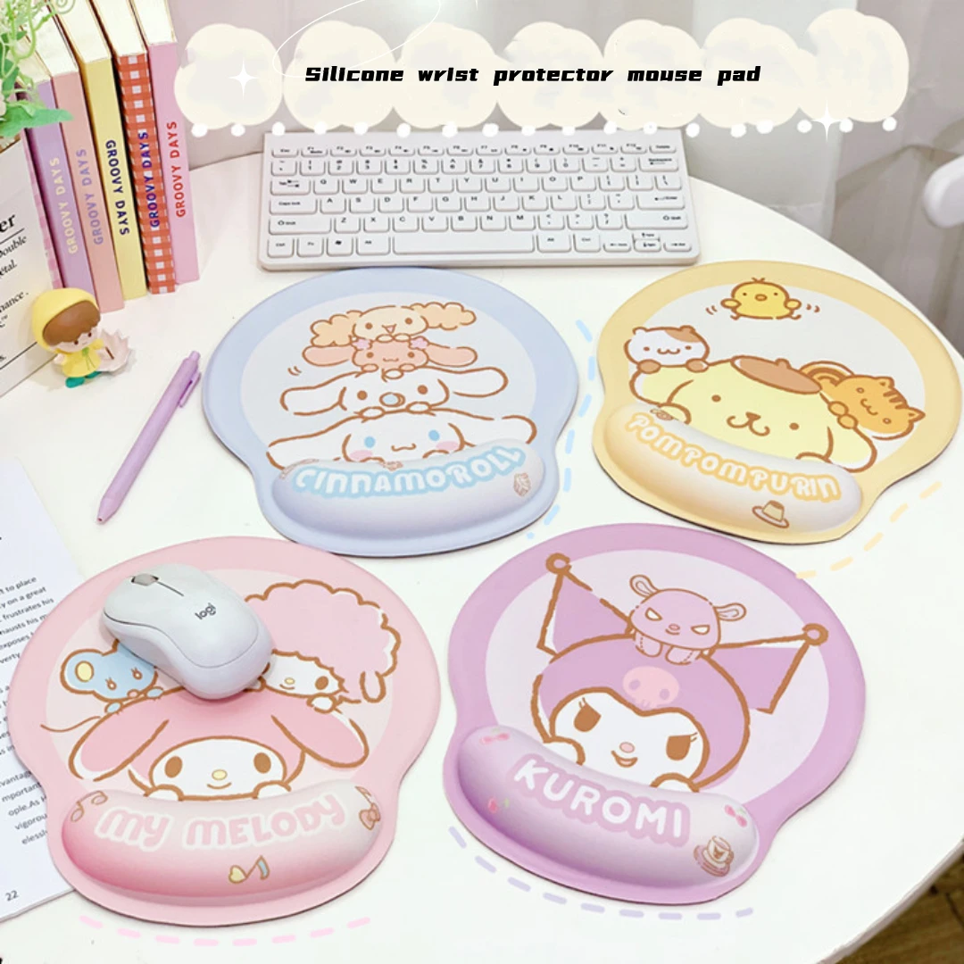 

Kawaii Sanrio Hello Kitty Mouse Pad With Wrist Rest Rubber Computer Pad Kuromi Silicone Non-Slip Hand Pillow Wrist Protector