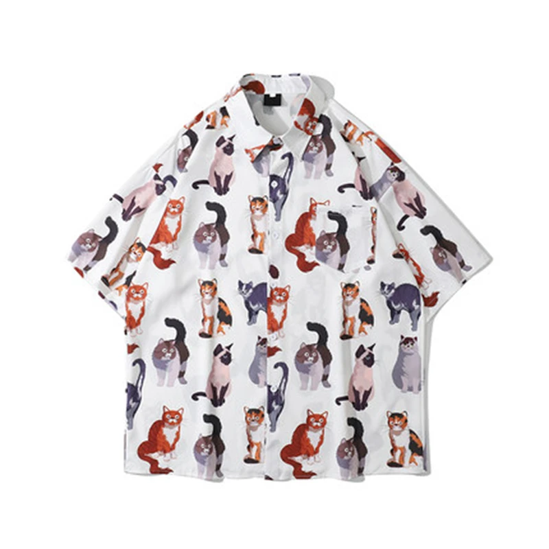 

Рубашка мужская с коротким рукавом, милый мультяшный граффити, простая повседневная Студенческая тонкая футболка в студенческом стиле для ...