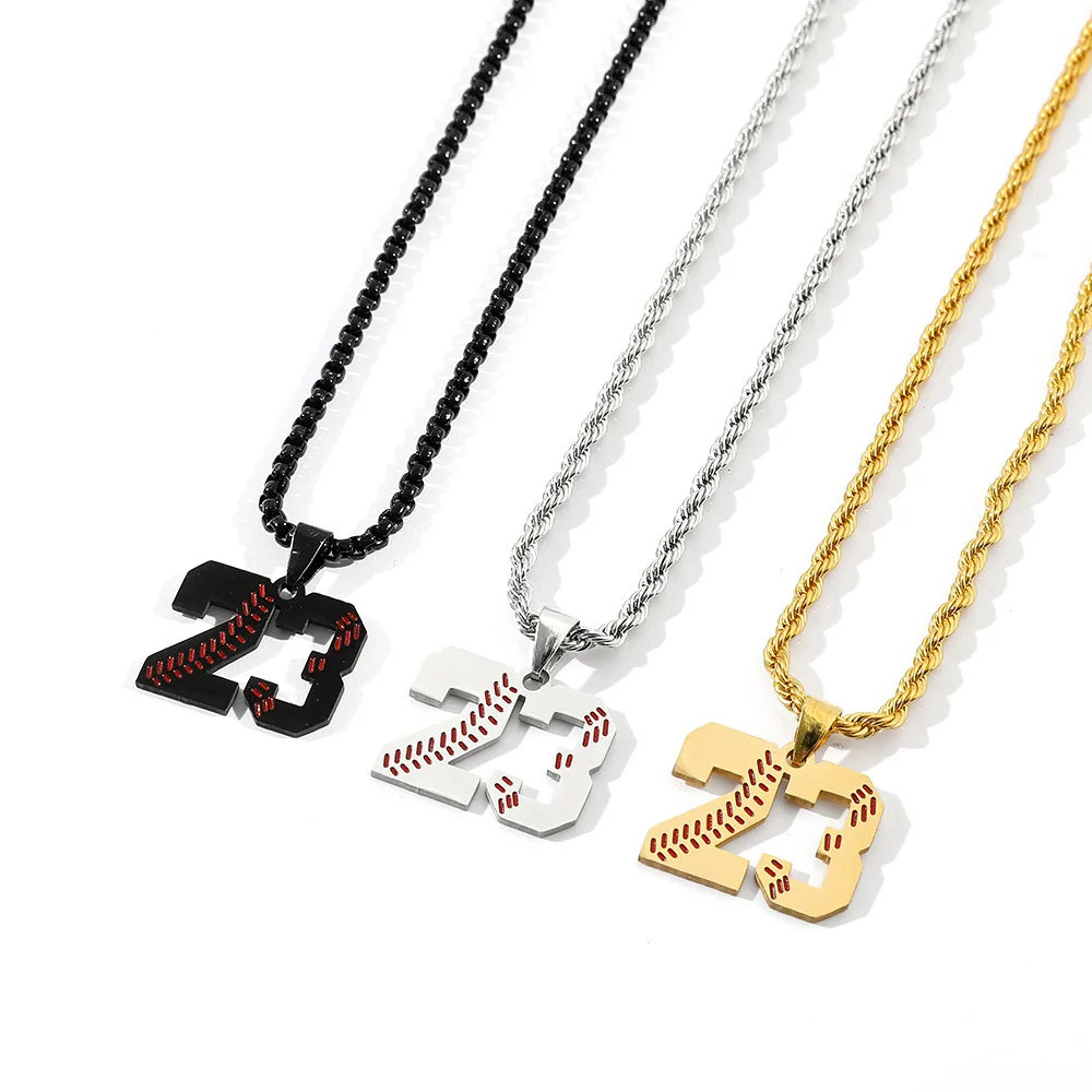 Hibody Customized Men Baseball Jersey Number Pendant Necklace Stainless Steel Baseball Charms For Outdoor Sport Fans Boys