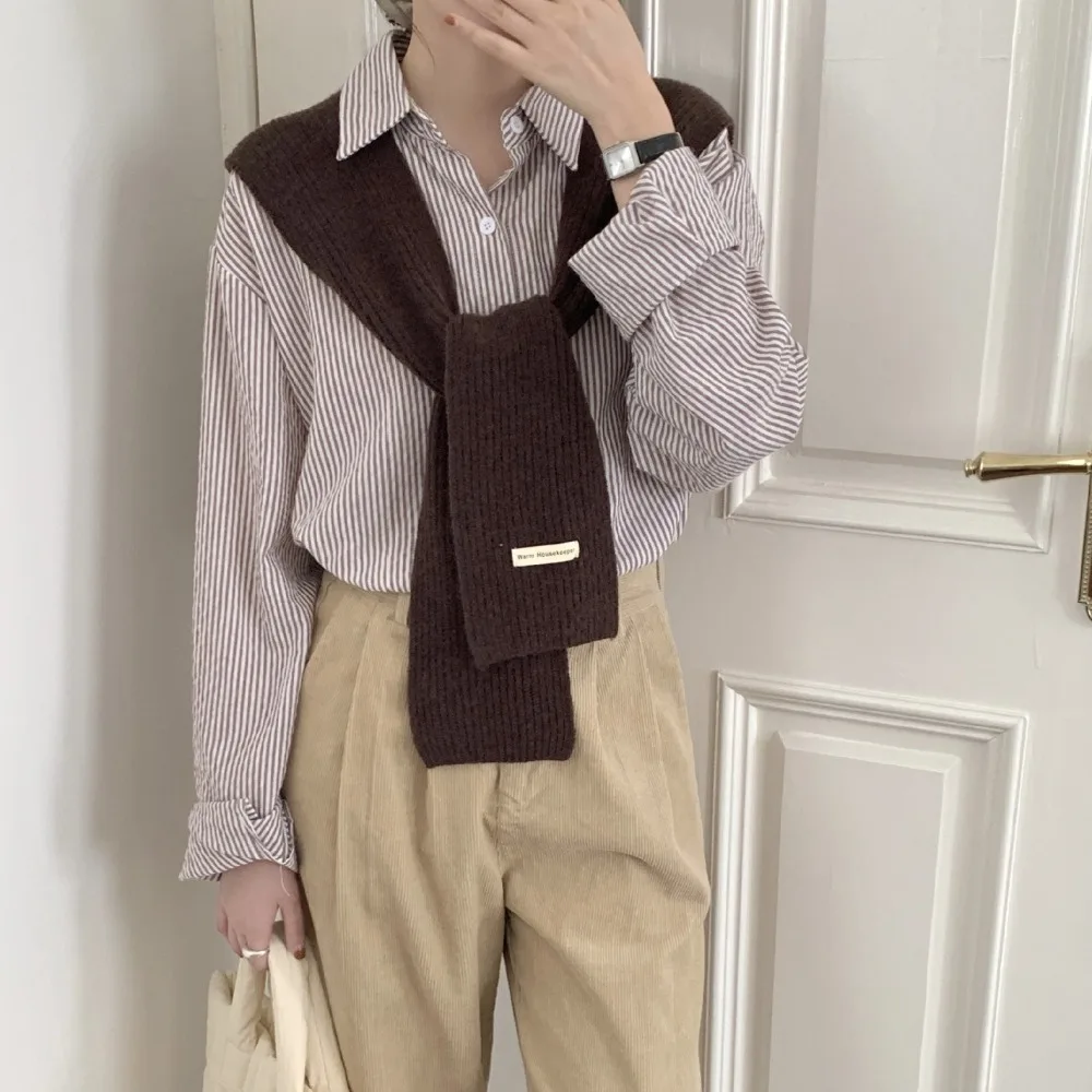 Вязаная шаль в стиле ретро однотонный шарф защита шеи накидка накладной воротник