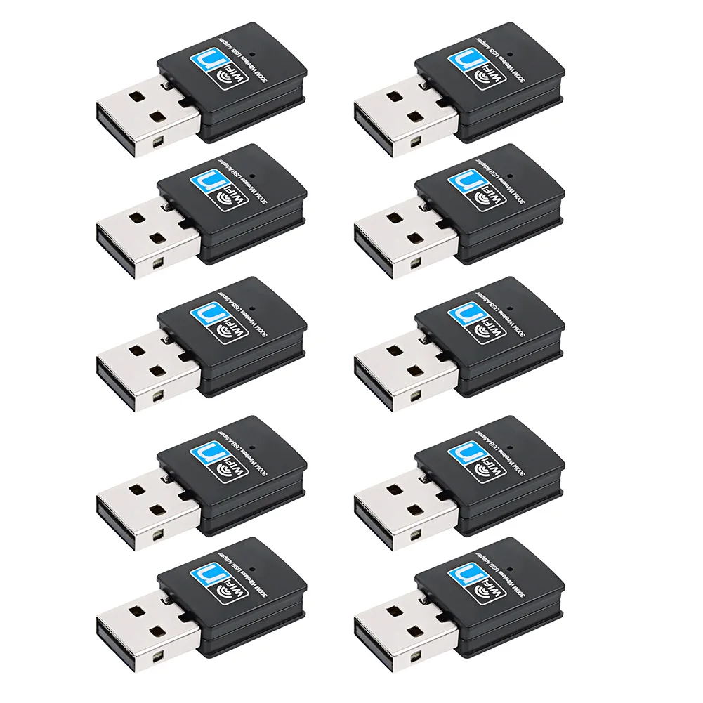 

10pcs 300Mbps Mini USB WiFi Adapter 802.11n/ g / b USB 2.0 Wireless Receiver Dongle Network Card Set with CD Antenna
