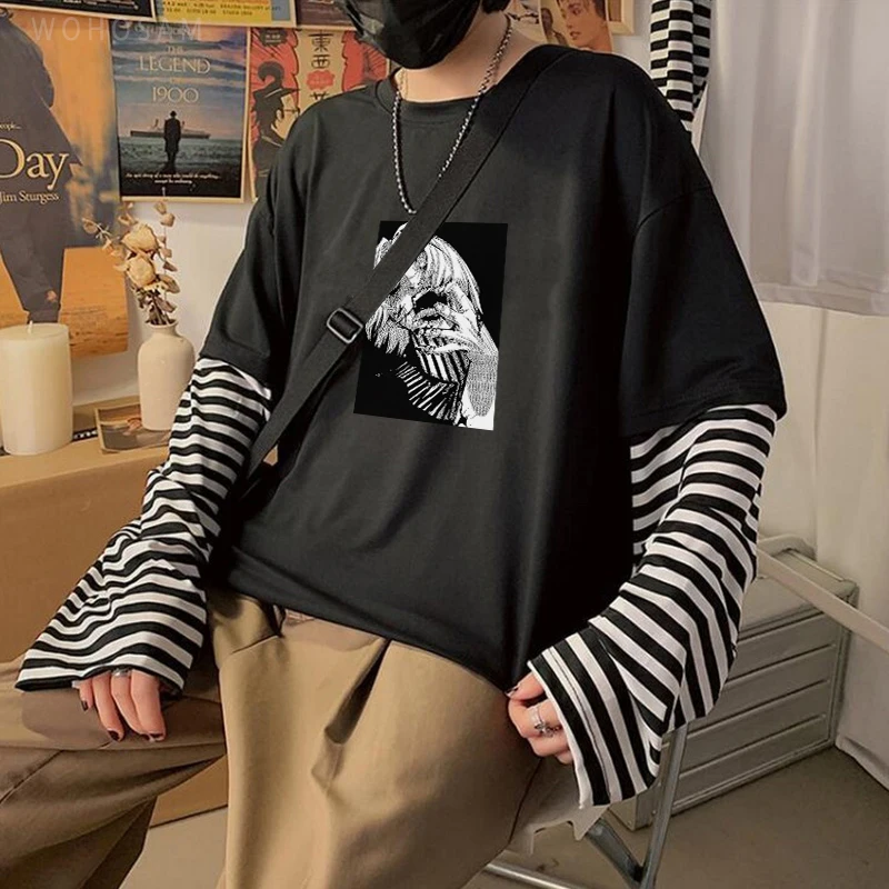 Футболка мужская с длинным рукавом Готическая уличная одежда рисунком аниме