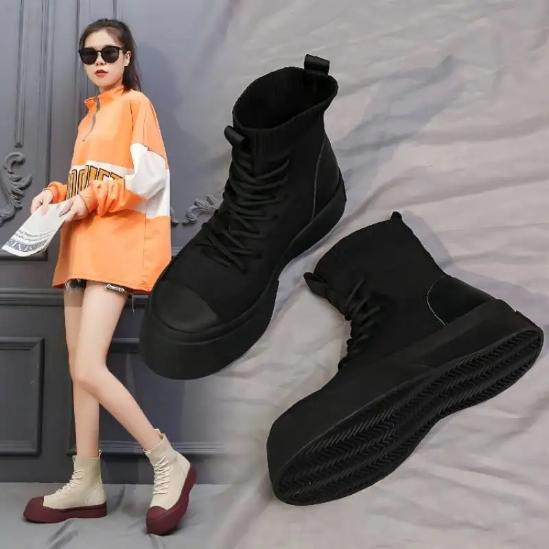 TOPHQWS Casual Women Ankle Boots 2022 Fashion Slip On Platform Sock Boots Autumn Winter Designer Shoes Women Punk Gothic Boots