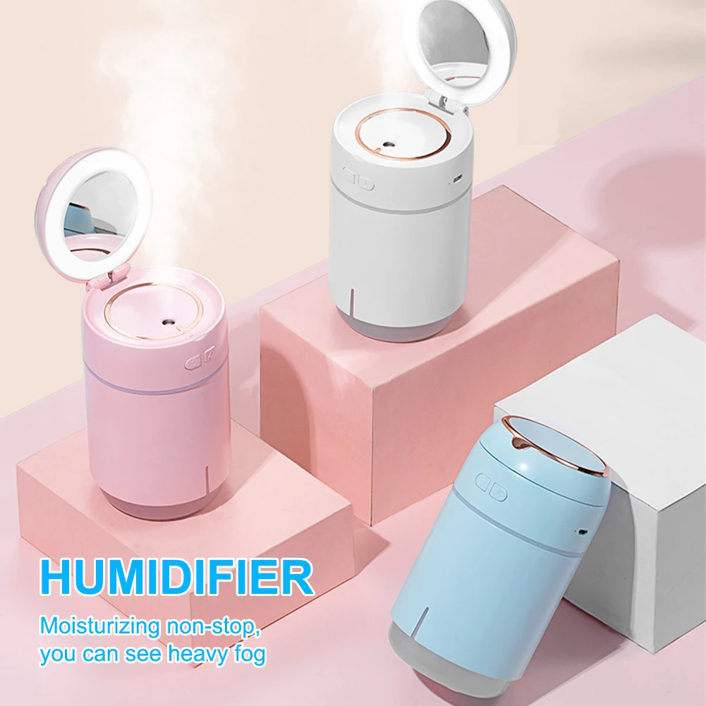 

400ML 2 in1 Portable Air Humidifier USB Desktop Mist Maker 2 Modes with Makeup Mirror Night Light Ring Light for Home Car Office