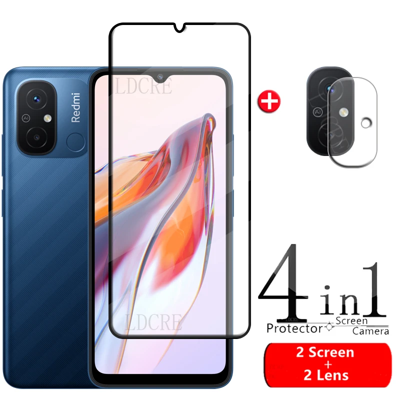 4-In-1 Per Redmi 12C Glass Per Xiaomi Redmi 12C Vetro Temperato Full Cover 9H Hd Screen Protector Per Redmi 12 C 12C Lens Glass