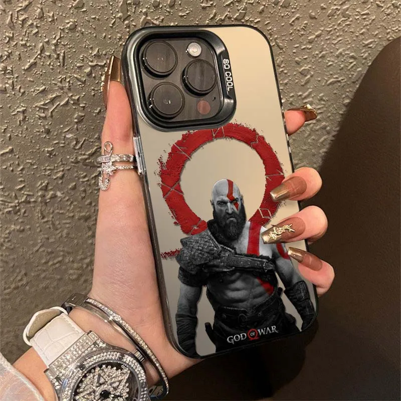Фото Роскошный чехол G-God of War K-Kratos для iPhone 17 16 15 14 13 12 11 Pro Max Plus Mini, цветной серебристый чехол для телефона №3