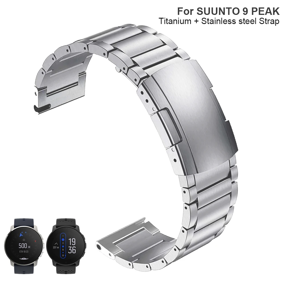 

Black/Silver Titanium + Metal Steel Clasp Strap For Suunto 9 Peak Watch Band Watchband Bracelet Wristband Replace Accessories