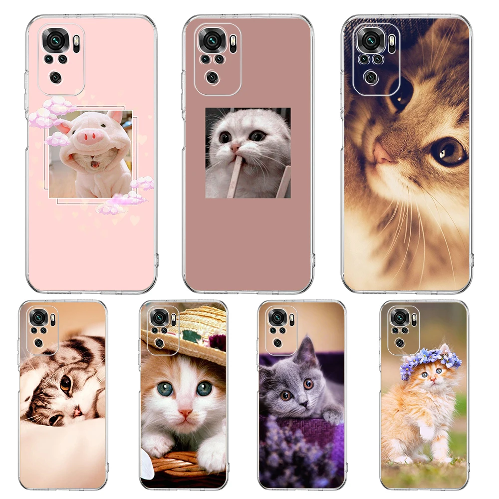 

Cute Cat Phone Case for Redmi Note 11 11T K40 8 8T 9T 9 10 8A 9A 9S 9C 7 Gaming Pro Plus 4G Silicone Transparent Shell Funda Bag