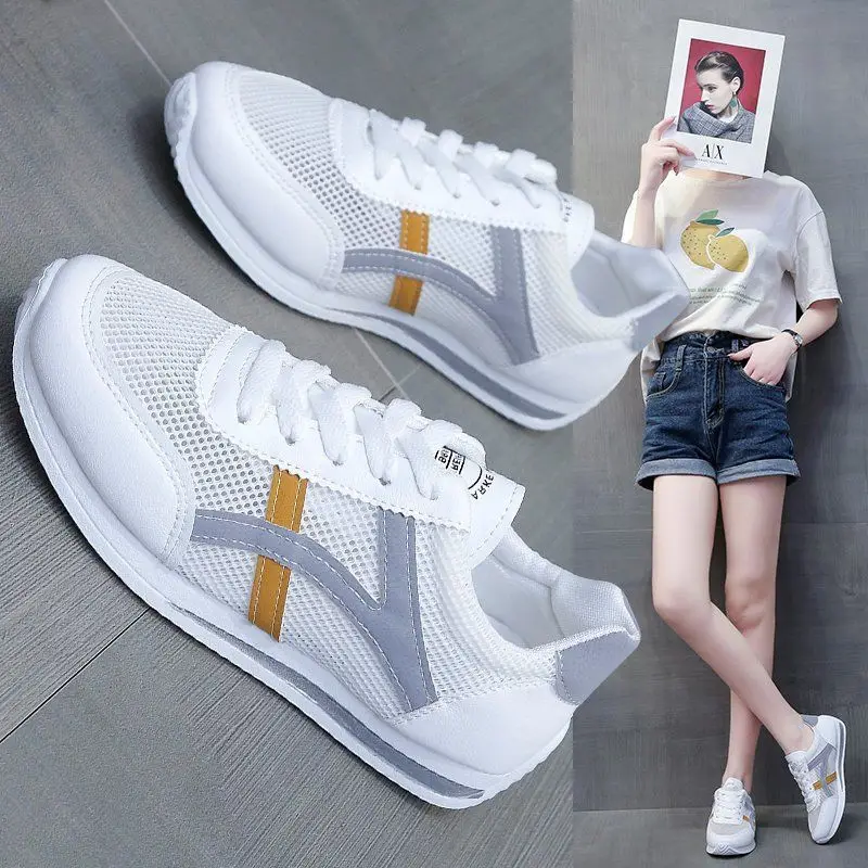 Sports Shoes Women's Shoes New Summer Flat Bottom Casual Hollow Mesh Breathable Student Fashion Little White Shoes Women's Trend