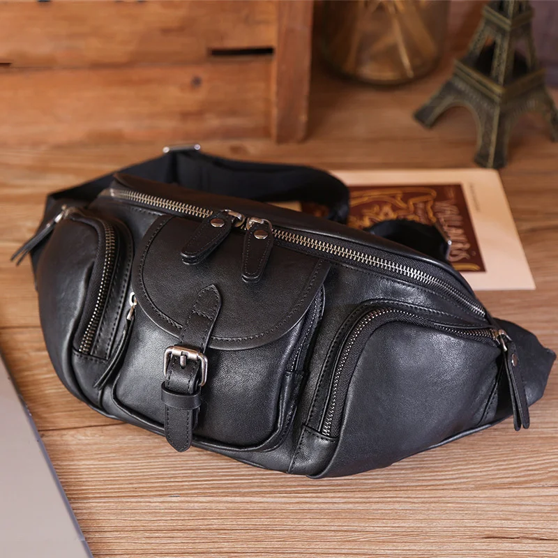 

Newest designer chest packs waterproof men's bag leisure cycling crossbody top layer leather waist of men male