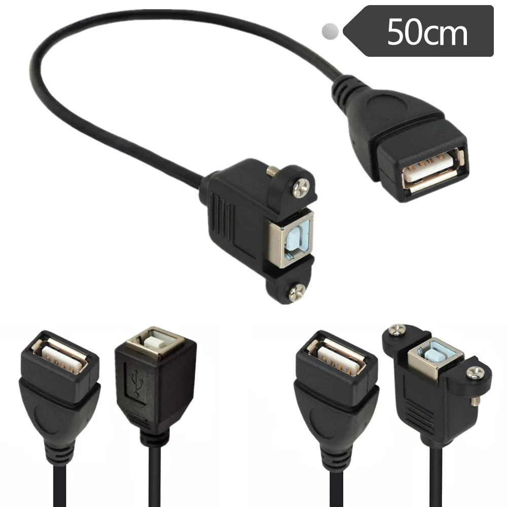 

0.5m USB 2.0 A female to B female socket panel mounting screw fixed extension cable for computer printer scanner cable