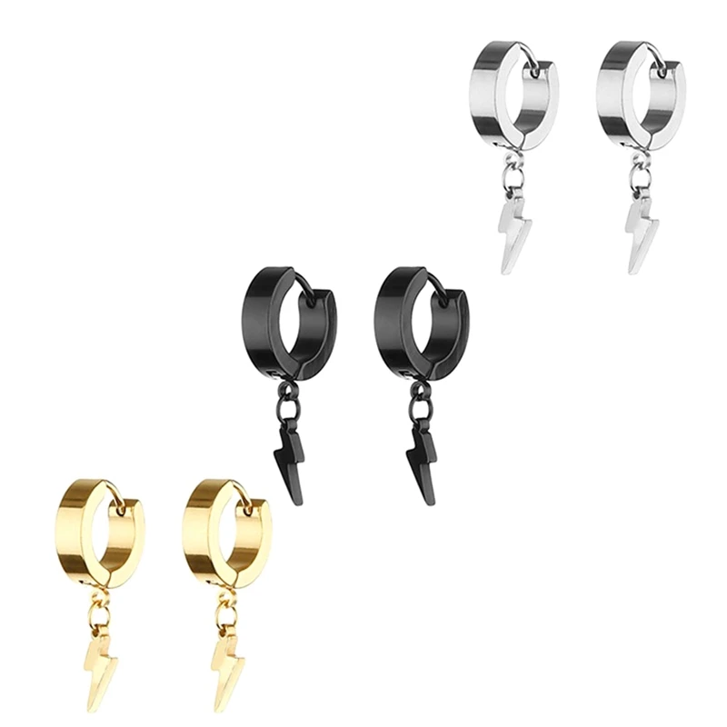 

1 Pair Men's Hip Hop Punk Stainless Steel Stud Earrings Men's Earrings Lightning Earrings for Women Fashion Jewelry Wholesale