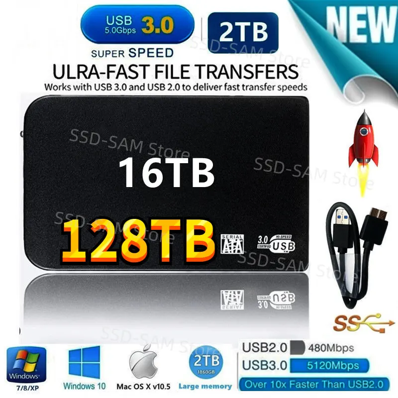 

Tik Tok Explosive Portable SSD Mobile External Hard Drive USB3.0 High-speed Hard Drive Large Capacity 128TB Suitable for PS4/PC