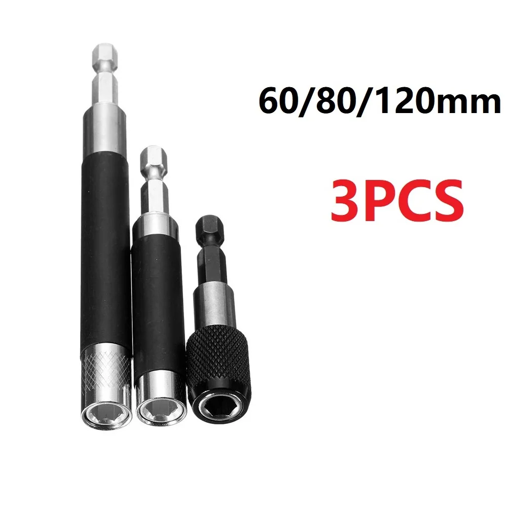 

3PCS Socket Extension Bar 1/4'' Wrench Extension Bar 60/80/120mm Hex Shank Sleeve Quick Release Magnetic Auto Repair Tools