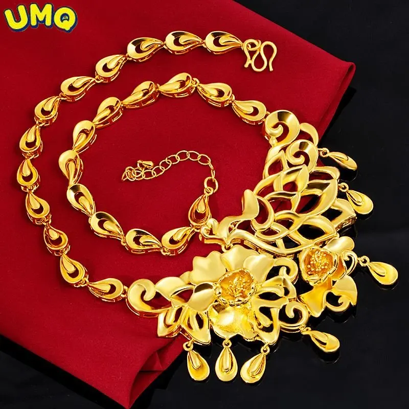

Classic Window Gold Chinese Wedding Jewelry Phoenix Flower Set Chain Women Copy Real Gold Plated Wedding Jewelry Bride Necklace