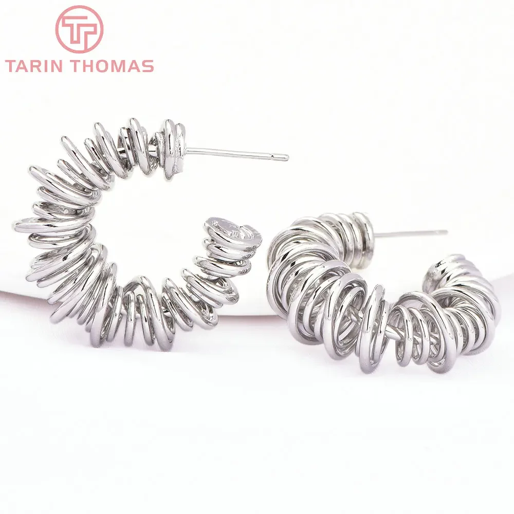 (7998) 2 шт. 27 мм 24 К золотого цвета латунные круглые пружинные серьги-гвоздики