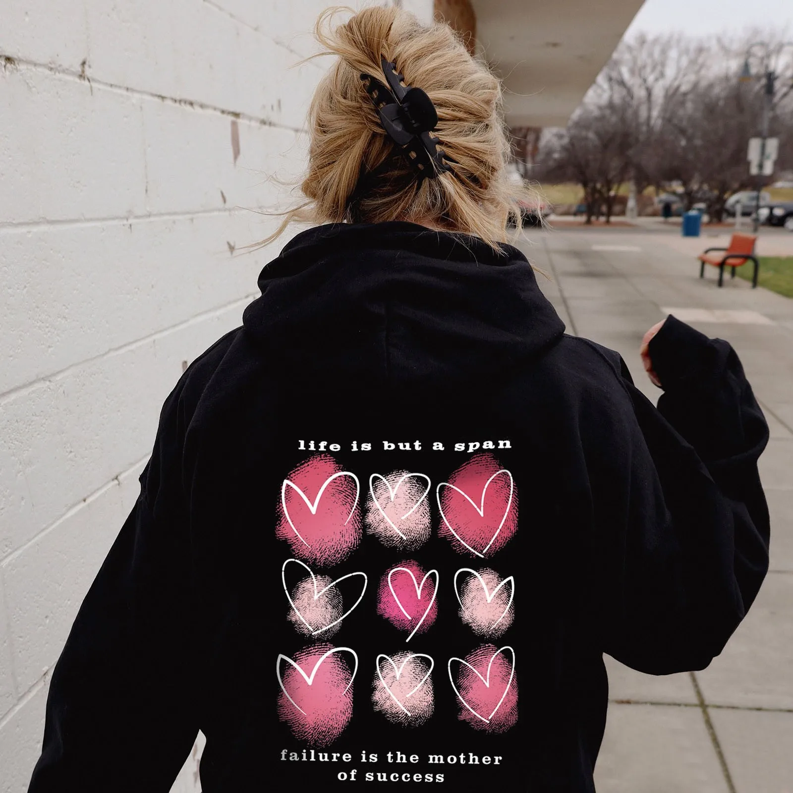

Y2k Hoodies Women Pink Heart Print Long Sleeve Hooded Sweatshirts Pullovers Graphic Drawstrings Outfits Aesthetic Kpop Moletom