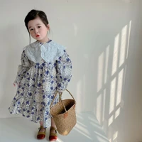girls dress 2022 spring childrens lotus leaf big lapel baby korean version childrens foreign style floral princess dress