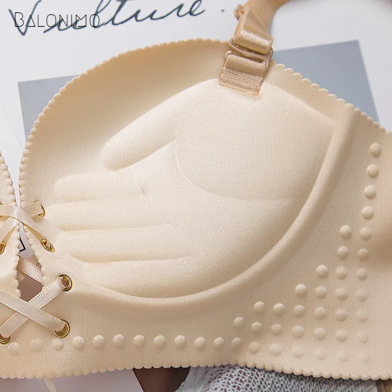 New Push Up Bra Straps Non-slip Massage Cup Plaid Drawstring No Steel Ring Bra Comfortable Gather Girl Bralette Strapless Bra