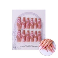 24pcs longshort coffin square matte butterfly french press on nail fake nail solid pink yellow funky style nail art kitset