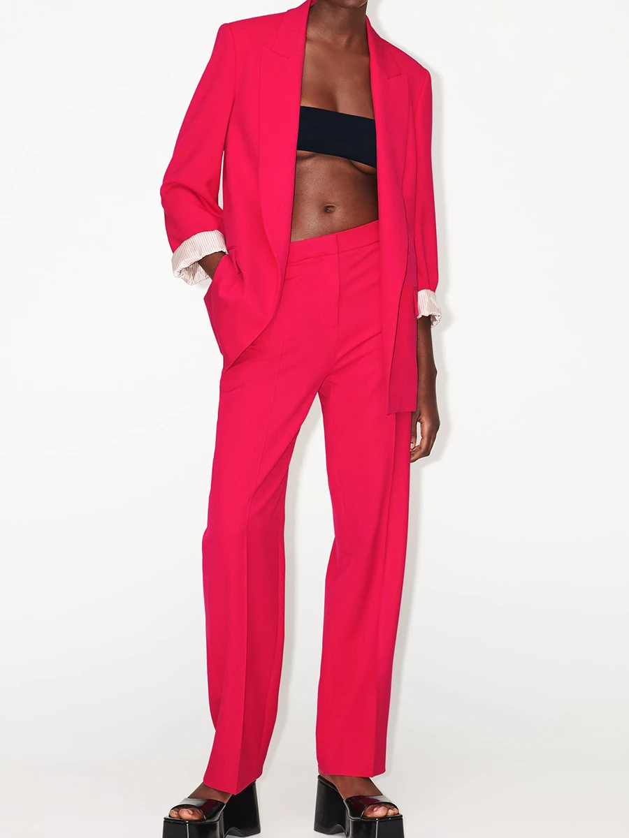 

Solid Autumn Women Pant Suit Long Sleeve Blazer Coat High Waist Zipper Fly Slim Straight Pants Female Suits Casual Office Outfit