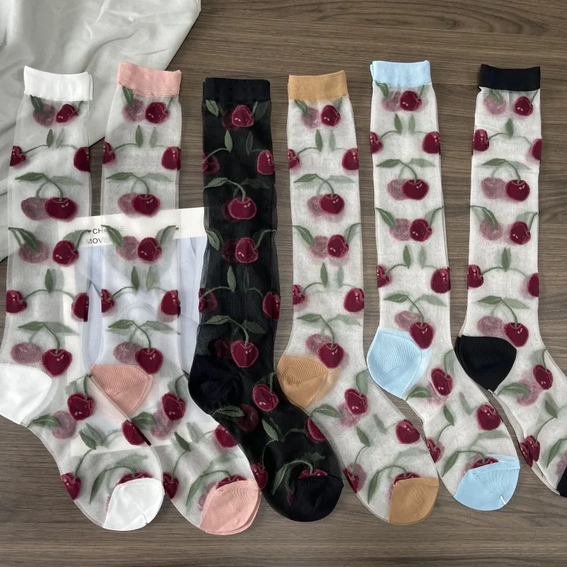 Ультратонкие прозрачные женские носки с разрезом на носках летние красные