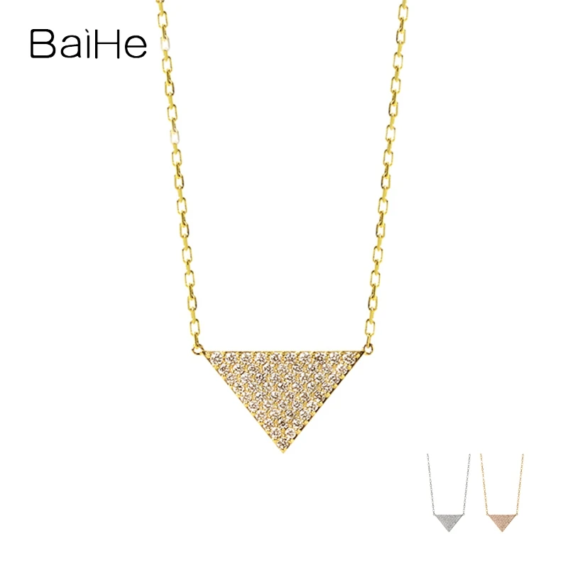 

BAIHE Solid 18K Yellow Gold 0.25ct H/SI Natural Diamond Triangle Necklace Women Men Trendy Fine Jewelry قلادة المثلث