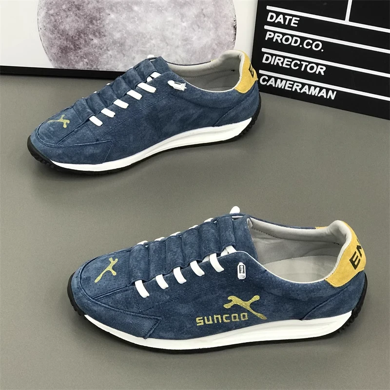 Korean Sle Autumn and Winter New Fashion Brand Frosted Soft Bottom Sneakers Men's Genuine Leather Sports All-Match Lazy Sli...