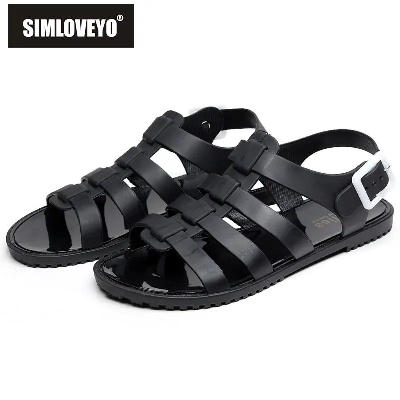 

SIMLOVEYO 2022 женские сандалии на плоской подошве пластиковые мягкие удобные пляжные туфли с ремешком с пряжкой большой размер 35-40 однотонные Не...