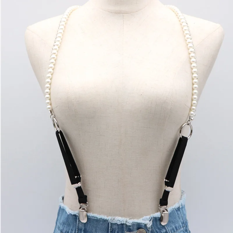 

Women Harness Pearl Suspender Belts 3 Metal Clip Bra Chest Bondage Sexy Adult Adjustable Strap