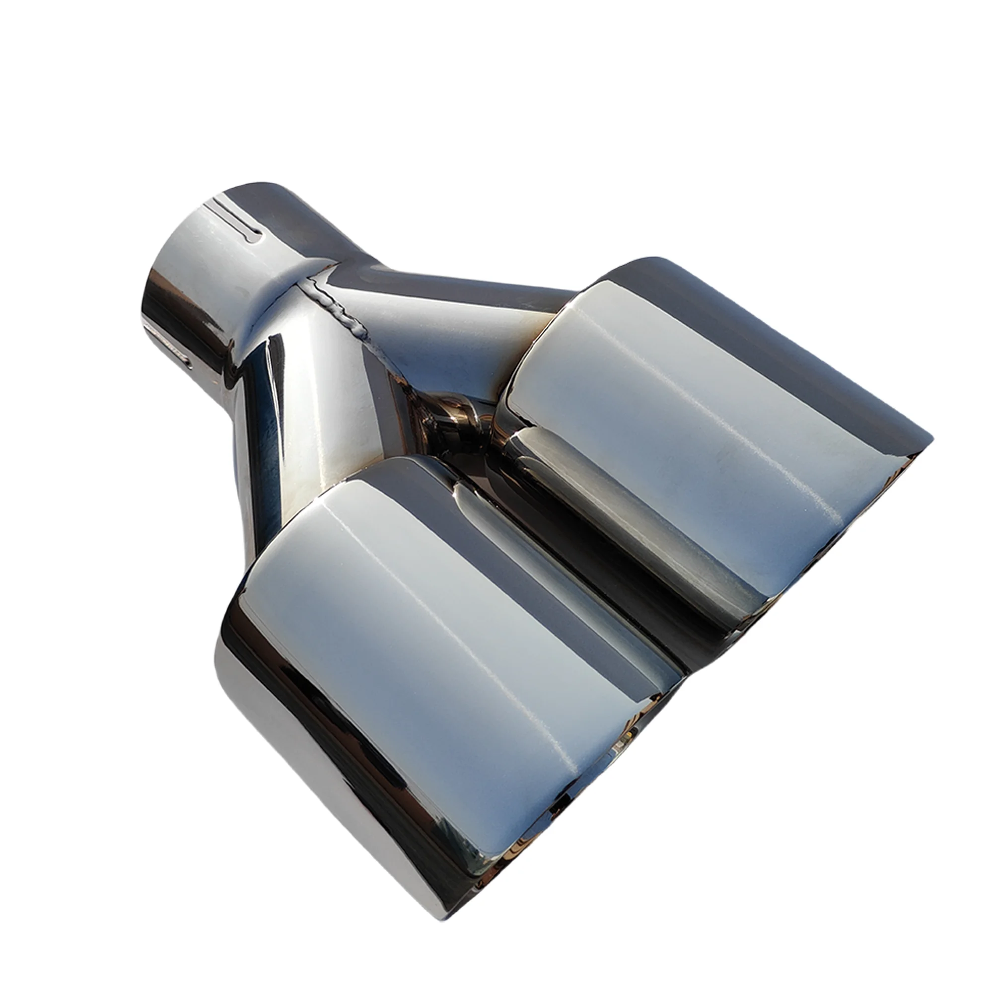 1 Pcs Universal Car Stainless Steel Tail Throat Silencer Length Y-Shaped Double Out Twill Glossy Exhaust Muffler Tip