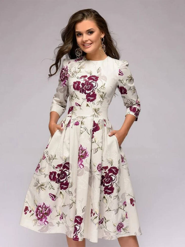 

Женское винтажное Цветочное платье, роскошное элегантное платье с круглым вырезом и рукавом 2023