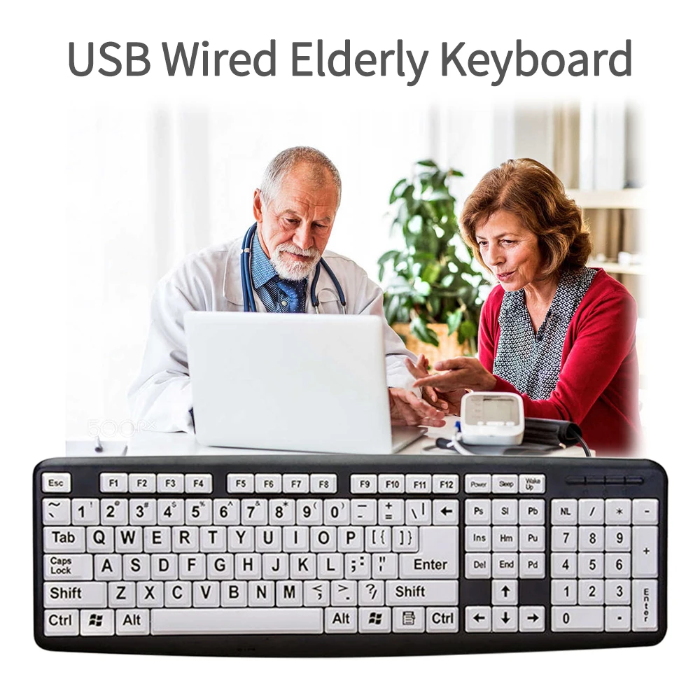104Key USB Wired PC Computer Keyboard High Contrast Large Pr