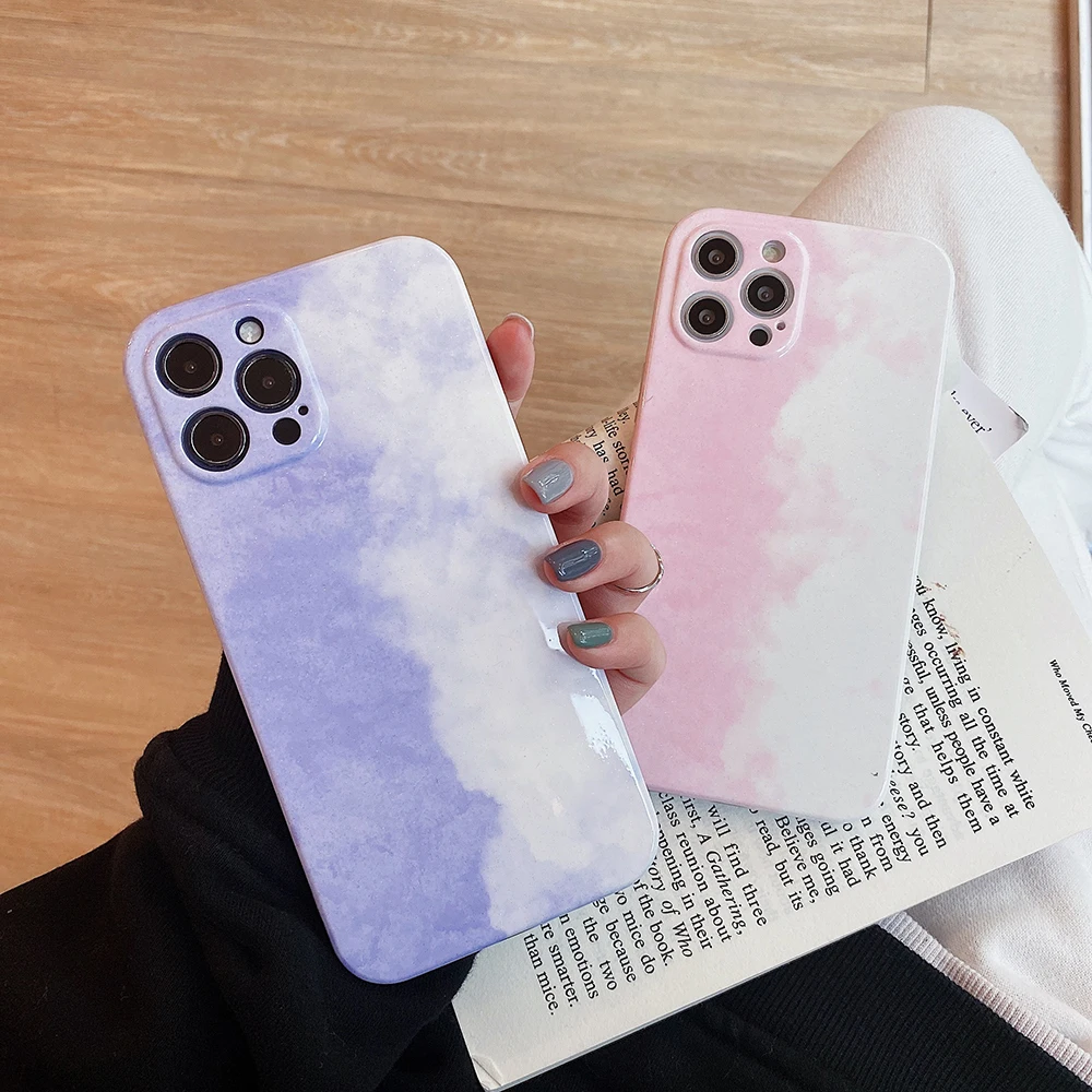 

INS Advanced Smudge Gradient Color Phone Cases For iPhone 13 12 11 Pro Max XR XS MAX X Lady Girl Shockproof Soft TPU Shell