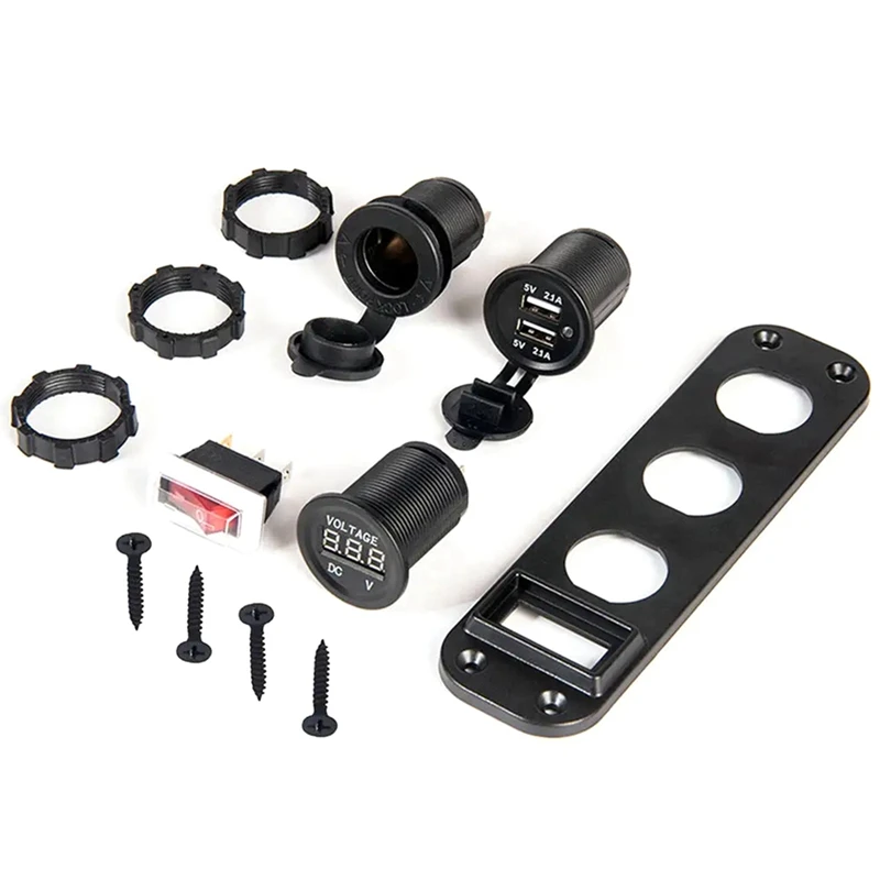 4-In-1 Digital Voltmeter 12V Power Socket USB Charger Adapter Cigaretter With Rocker Switch