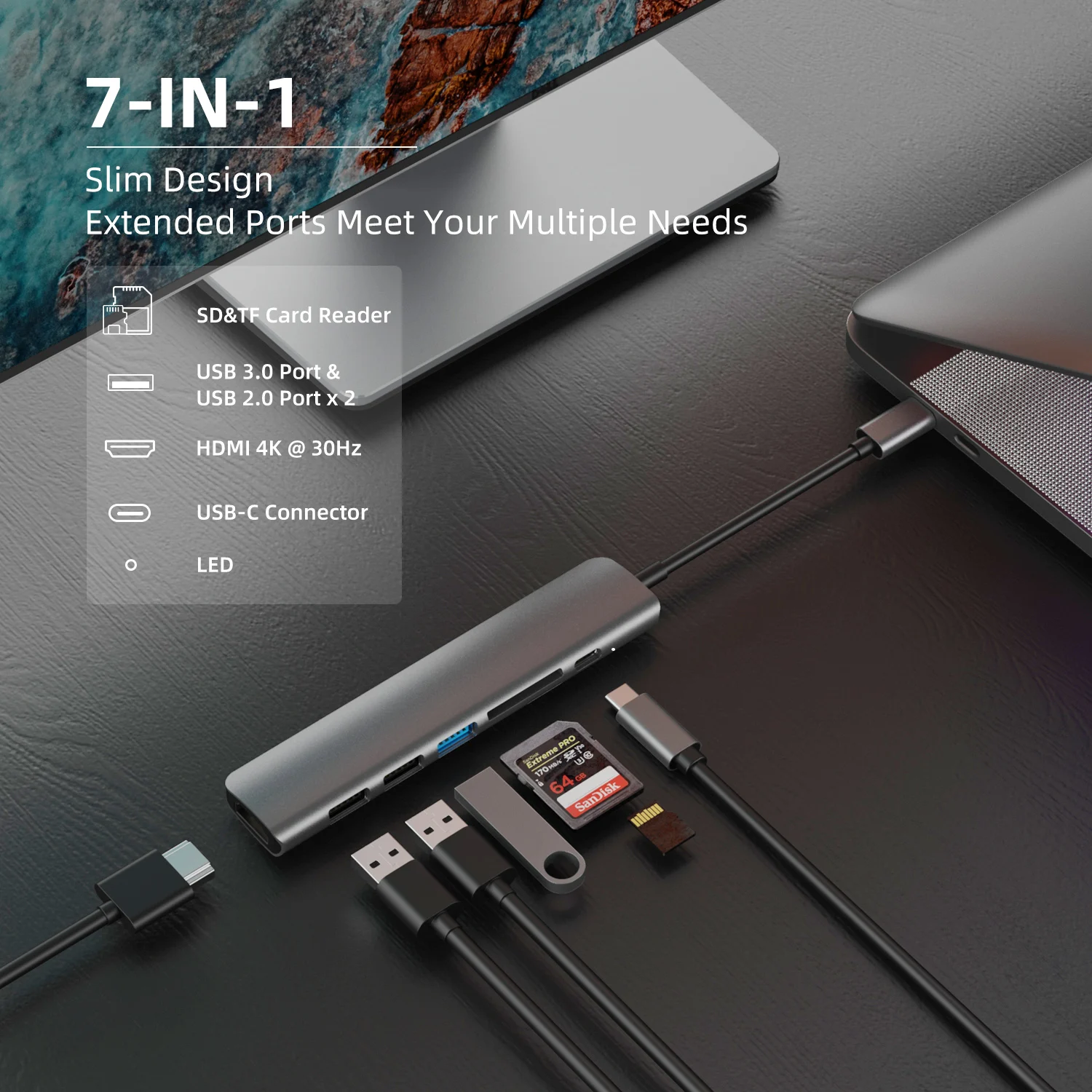USB 3.0 Type-C-HDMI адаптер 4K Thunderbolt C концентратор с концентратором 3 1 0 TF SD ридер слот PD