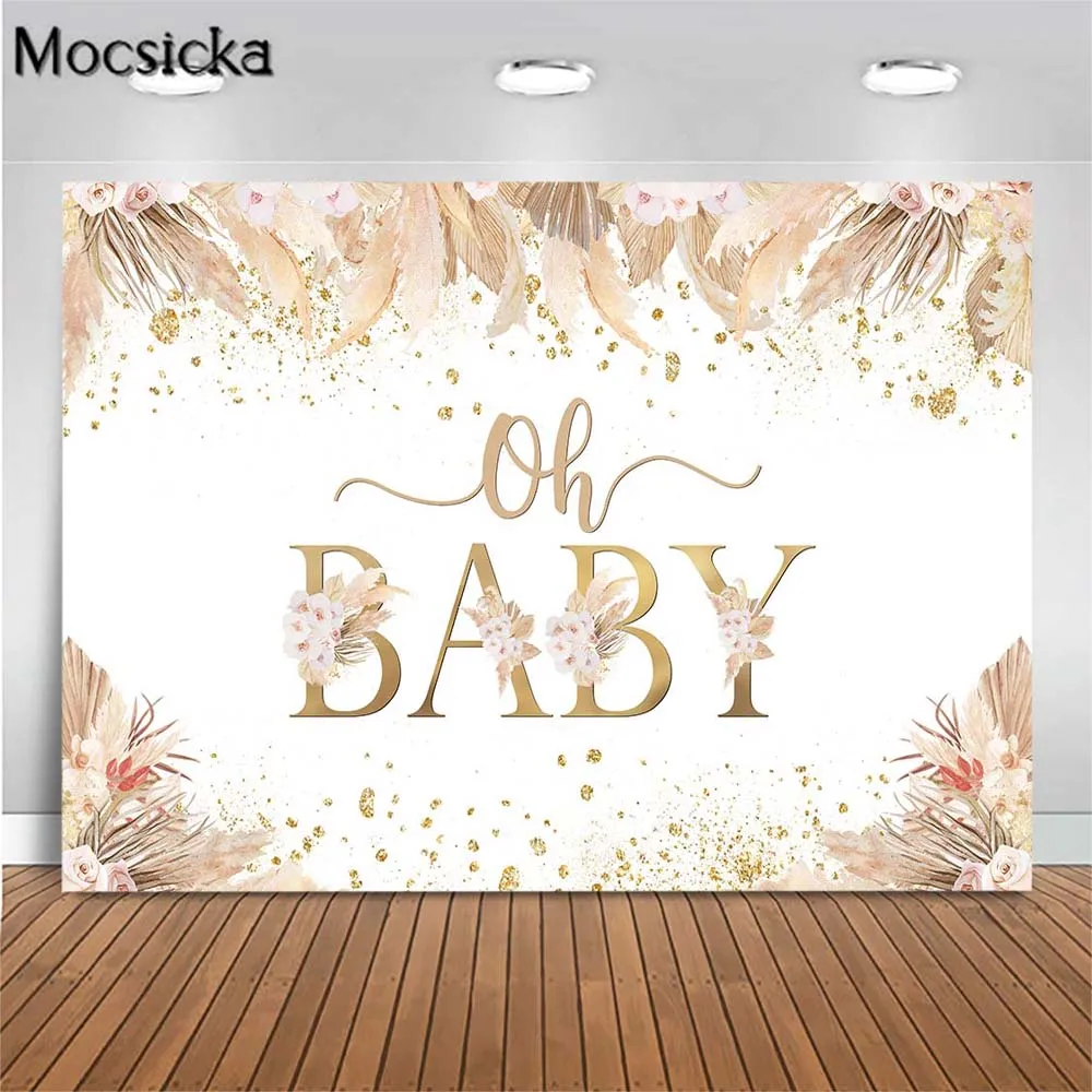 

Mocsicka Pampas Grass Oh Baby Shower Backdrop Decoration Bohemian Baptism Photo Background Newborn 1st Birthday Customize Banner