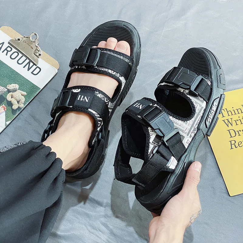 

Leather Men Sandals Summer Men Beach Sandalias Man Fashion Slippers Outdoor Casual Leather Sandals Hook & Loop Flat Sandals