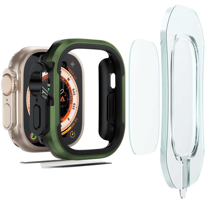 

Tempered Glass+Case for Apple Watch Ultra 49mm TPU Bumper Aluminium Frame for iWatch Series 8 Protector 49mm Accessories