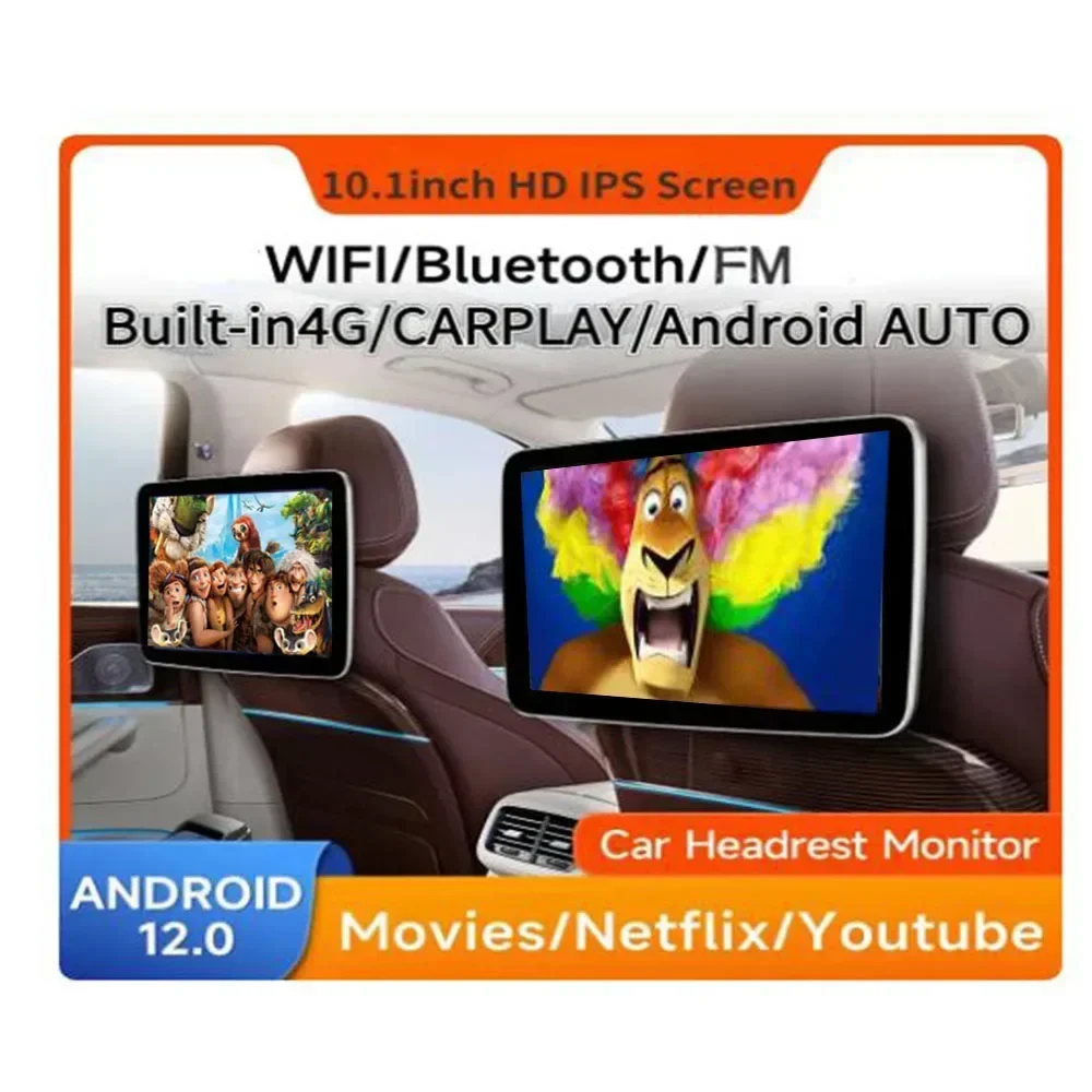 10 1-дюймовый монитор в подголовнике IPS Android 12 0 2G + 32G сенсорный экран для планшета