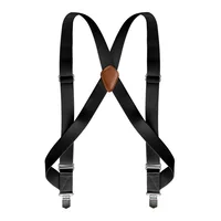 Side Clip Trucker Suspenders for Men Work X-shape 3.5cm Width Heavy Duty Big Tall Adjustable Elastic Trouser Braces-Black Brown