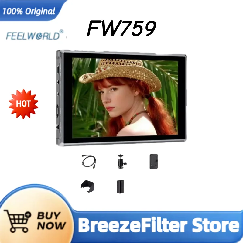 Фото Видеомонитор Feelworld FW759 IPS 1280x800 для DSLR-камер с функцией Peaking Focus, 7-дюймовый HD LCD-монитор для BMPCC, Canon, Sony №1