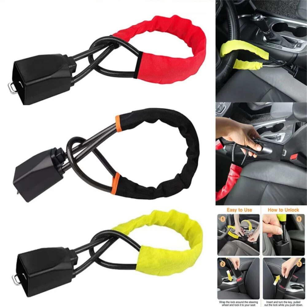 

Car Steering Wheel Lock Universal Seat Belt Anti-Theft Lock With 2 Keys Anti-theft Device For Most Cars SUV Car Accessories