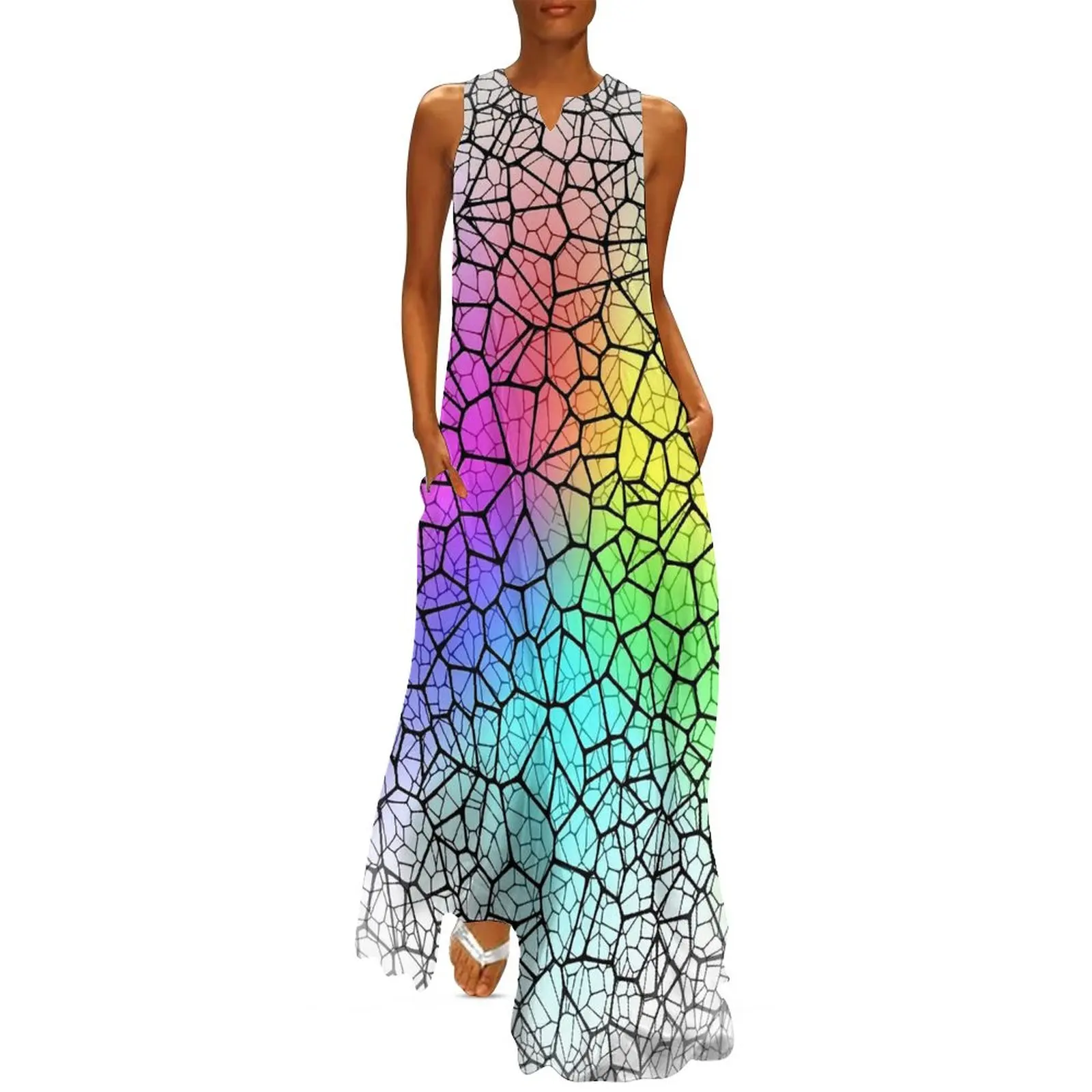 

Shallow Water Dress Summer Rainbow Glow Print Street Wear Casual Long Dresses Woman Design Night Club Maxi Dress Big Size 5XL