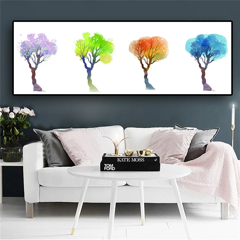 

Акварельные цветные цветы растения деревья абстрактный холст художественные абстрактные постеры и принты минимализм Настенная картина дл...