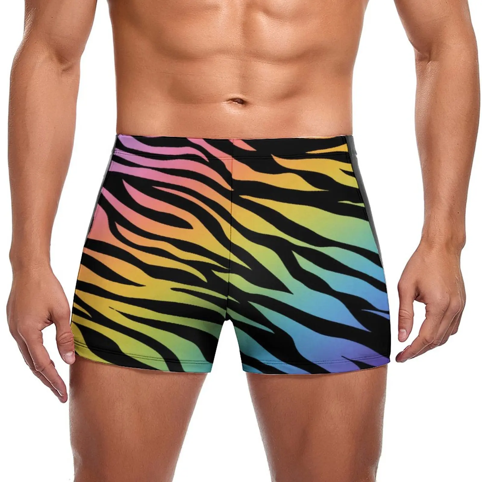 

Zebra Stripes Rainbow Swimming Trunks Animal Gradient Print Quick Dry Fashion Swim Boxers Plus Size Beach Man Swimwear