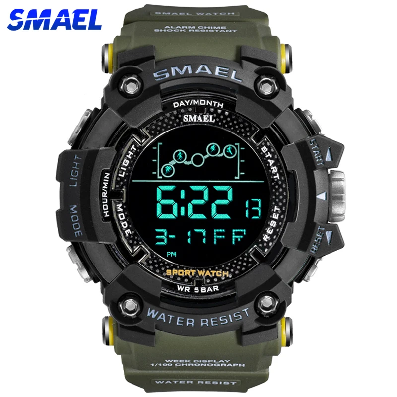 

SMAEL Mens Watch Army Military LED Digital Sport Watches Fashion Casual Water Resistant Stopwatches For Male Multifunction Clock