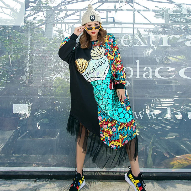 

Женское платье-пуловер с длинным рукавом и круглым вырезом, свободное платье средней длины